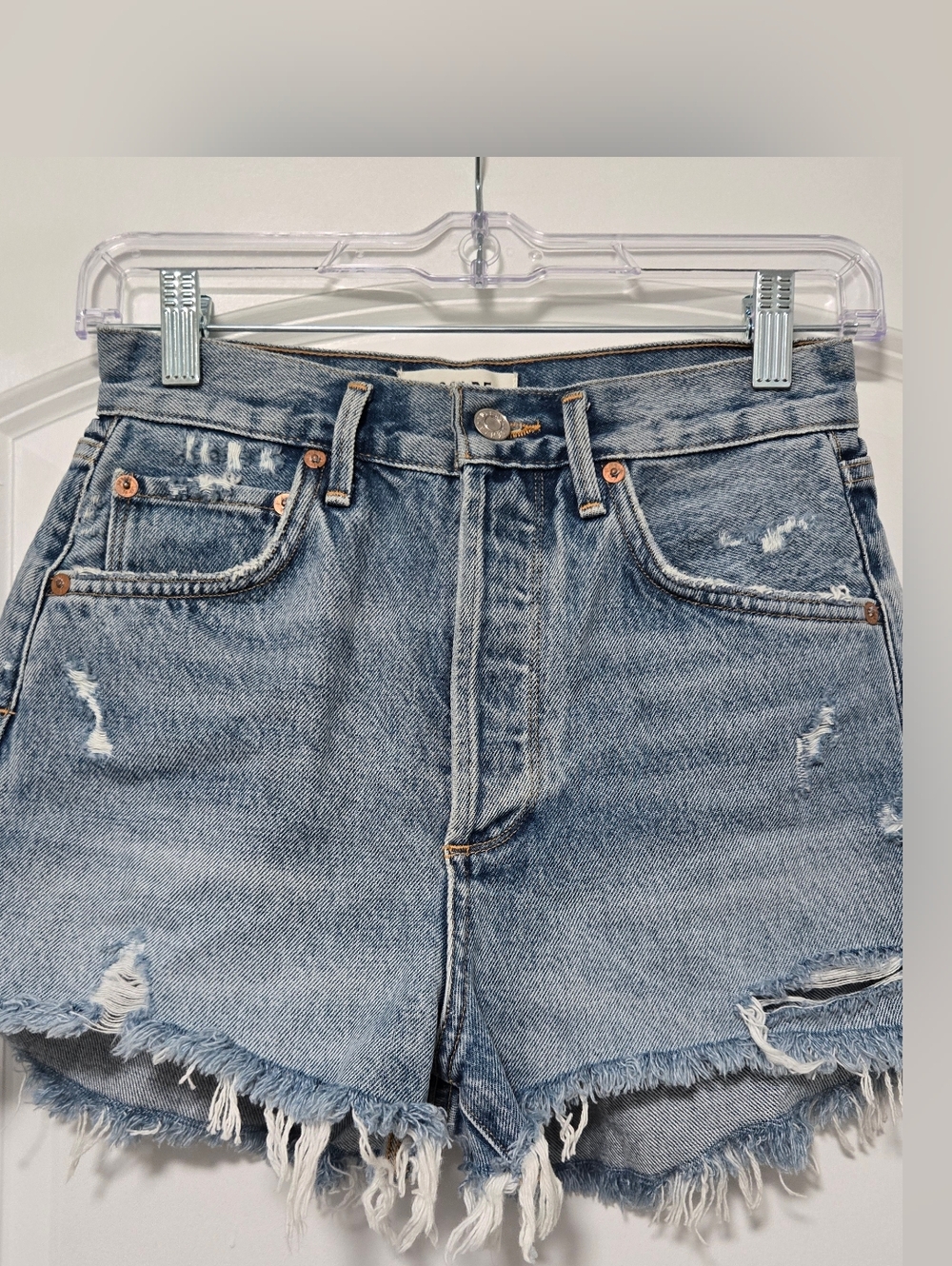 Agolde High-Rise Distressed Denim Women’s Shorts - Light Blue Faded 25